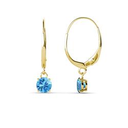 Grania Blue Topaz Solitaire Dangling Earrings Blue Topaz ctw Four Prong Womens Solitaire Drop and Dangle Earrings K Yellow Gold