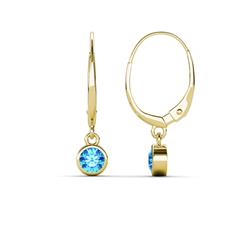 Cara Blue Topaz Solitaire Dangling Earrings Blue Topaz ctw Bezel Set Womens Solitaire Drop and Dangle Earrings K Yellow Gold
