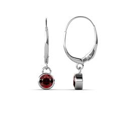 Cara Red Garnet Solitaire Dangling Earrings Red Garnet ctw Bezel Set Womens Solitaire Drop and Dangle Earrings K White Gold
