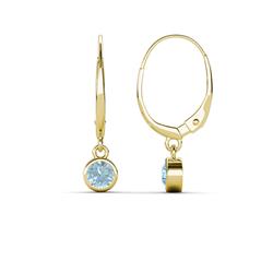 Cara Aquamarine Solitaire Dangling Earrings Aquamarine ctw Bezel Set Womens Solitaire Drop and Dangle Earrings K Yellow Gold