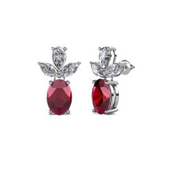 Vania Ruby and Diamond Dangle Stud Earrings Oval Cut x Ruby and Diamond Dangle Womens Stud Earrings ctw K White Gold