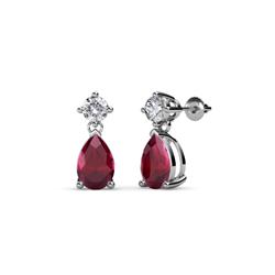 Arina Pear Shape x Ruby and Diamond Dangle Stud Earrings x Pear Cut Ruby and Diamond Dangle Stud Earrings ctw in K White Gold