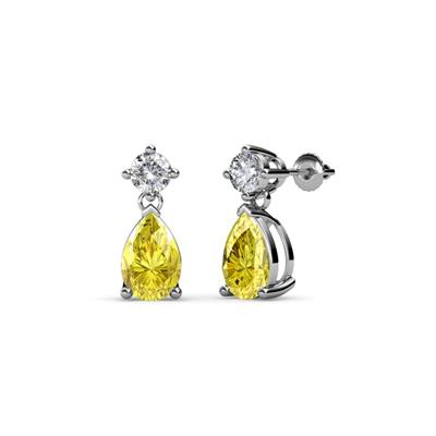 Arina Pear Shape x Yellow Sapphire and Diamond Dangle Stud Earrings