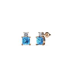 Sera Blue Topaz and Diamond Two Stone Stud Earrings Princess Cut Blue Topaz and Diamond Two Stone Stud Earrings ctw in K Rose Gold