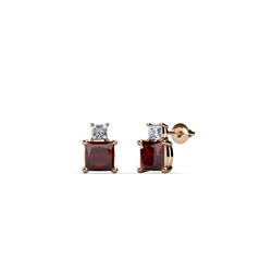 Sera Red Garnet and Diamond Two Stone Stud Earrings Princess Cut Red Garnet and Diamond Two Stone Stud Earrings ctw in K Rose Gold