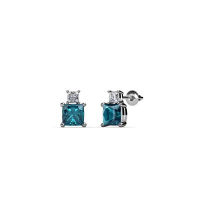 Sera London Blue Topaz and Diamond Two Stone Stud Earrings