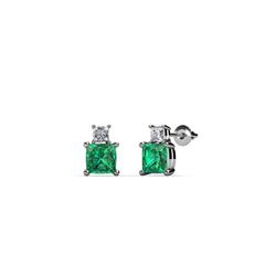 Sera Emerald and Diamond Two Stone Stud Earrings Princess Cut Emerald and Diamond Two Stone Stud Earrings ctw in K White Gold
