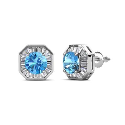 Kaia Blue Topaz and Diamond Halo Stud Earrings