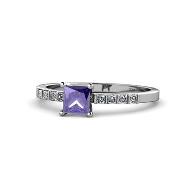 Amra Princess Cut Iolite and Diamond Engagement Ring