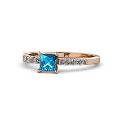 Amra Princess Cut Blue and White Diamond Engagement Ring Princess Cut Blue and White Diamond Womens Engagement Ring ctw K Rose Gold