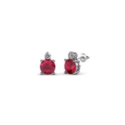 Viera Ruby and Diamond Two Stone Stud Earrings Ruby and Diamond Two Stone Womens Stud Earrings ctw K White Gold