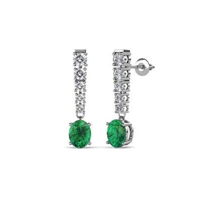 Zera Oval Shape x Emerald and Diamond Journey Dangling Earrings