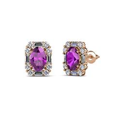 Abia Amethyst and Diamond Halo Stud Earrings Oval Amethyst and Diamond SI I G H Halo Stud Earrings cttw in K Rose Gold