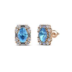 Abia Blue Topaz and Diamond Halo Stud Earrings Oval Blue Topaz and Diamond SI I G H Halo Stud Earrings cttw in K Rose Gold