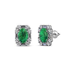 Abia Emerald and Diamond Halo Stud Earrings Oval Emerald and Diamond SI I G H Halo Stud Earrings cttw in K White Gold