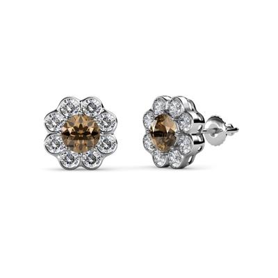 Fleur Smoky Quartz and Diamond Floral Halo Stud Earrings