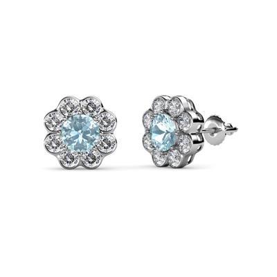 Fleur Aquamarine and Diamond Floral Halo Stud Earrings