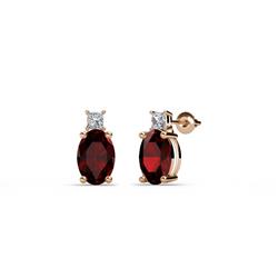 Ailey Red Garnet and Diamond Two Stone Stud Earrings x Oval Cut Red Garnet and Diamond Two Stone Stud Earrings ctw in K Rose Gold