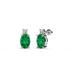 Ailey Emerald and Diamond Two Stone Stud Earrings x Oval Cut Emerald and Diamond Two Stone Stud Earrings ctw in K White Gold