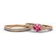 1 - Freya 6.50 mm Pink Tourmaline and Diamond Butterfly Bridal Set Ring 