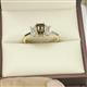 2 - Daria 6x4 mm Emerald Cut Rhodolite Garnet and Diamond Side Gallery Work Three Stone Engagement Ring 