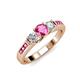 3 - Jamille Pink Sapphire and Diamond Three Stone with Side Pink Sapphire Ring 