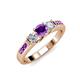3 - Jamille Amethyst and Diamond Three Stone with Side Amethyst Ring 