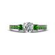 1 - Valene Diamond and Green Garnet Three Stone with Side Green Garnet Ring 