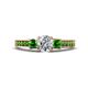 1 - Valene Diamond and Green Garnet Three Stone with Side Green Garnet Ring 