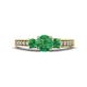1 - Valene Emerald Three Stone with Side Diamond Ring 