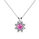 1 - Ianthe Lab Created Pink Sapphire and Diamond Floral Halo Pendant 