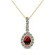 1 - Quy 0.88 ctw (6x4 mm) Pear Shape Ruby and Round Natural Diamond Teardrop Halo Pendant 