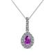 1 - Quy 0.76 ctw (6x4 mm) Pear Shape Amethyst and Round Natural Diamond Teardrop Halo Pendant 