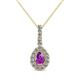 1 - Quy 0.76 ctw (6x4 mm) Pear Shape Amethyst and Round Natural Diamond Teardrop Halo Pendant 