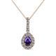 1 - Quy 0.71 ctw (6x4 mm) Pear Shape Iolite and Round Natural Diamond Teardrop Halo Pendant 