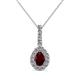 1 - Quy 0.91 ctw (6x4 mm) Pear Shape Red Garnet and Round Natural Diamond Teardrop Halo Pendant 