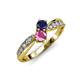 4 - Nicia Blue and Pink Sapphire with Side Diamonds Bypass Ring 