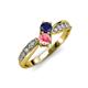 4 - Nicia Blue Sapphire and Pink Tourmaline with Side Diamonds Bypass Ring 