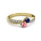 3 - Nicia Blue Sapphire and Pink Tourmaline with Side Diamonds Bypass Ring 