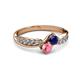 3 - Nicia Blue Sapphire and Pink Tourmaline with Side Diamonds Bypass Ring 