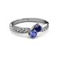 3 - Nicia Blue Sapphire and Tanzanite with Side Diamonds Bypass Ring 