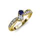 4 - Nicia Blue Sapphire and Diamond with Side Diamonds Bypass Ring 