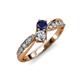 4 - Nicia Blue Sapphire and Diamond with Side Diamonds Bypass Ring 
