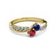 3 - Nicia Blue Sapphire and Ruby with Side Diamonds Bypass Ring 