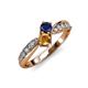 4 - Nicia Blue Sapphire and Citrine with Side Diamonds Bypass Ring 