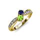 4 - Nicia Blue Sapphire and Peridot with Side Diamonds Bypass Ring 
