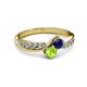 3 - Nicia Blue Sapphire and Peridot with Side Diamonds Bypass Ring 