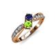 4 - Nicia Blue Sapphire and Peridot with Side Diamonds Bypass Ring 