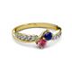 3 - Nicia Blue Sapphire and Rhodolite Garnet with Side Diamonds Bypass Ring 