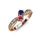 4 - Nicia Blue Sapphire and Rhodolite Garnet with Side Diamonds Bypass Ring 